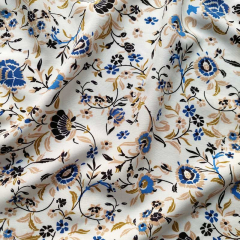 Viskosestoff Popelin Kelchblumen, dunkelblau blau cremewei