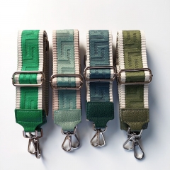 Taschengurt Taschenriemen grafisches Muster 3D-hellbeige armygrün-armygrünes Leder- silber Schnalle