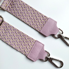 Taschengurt Taschenriemen Webmuster Weave - hellbeige helllila -helllila Leder- silber Schnallen