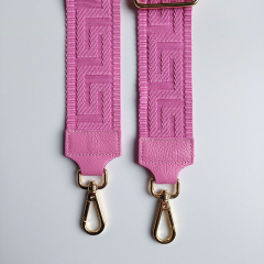 Taschengurt Taschenriemen grafisches Muster 3D- Bubblegum Pink- Bubblegum pinkes Leder - gold Schnallen