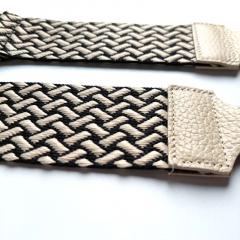 Taschengurt Taschenriemen Webmuster Weave - hellbeige schwarz -hellbeiges Leder- silber Schnallen