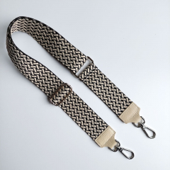 Taschengurt Taschenriemen Webmuster Weave - hellbeige schwarz -hellbeiges Leder- silber Schnallen