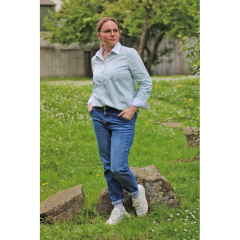 Baumwollstoff wei blaue Lngsstreifen hellgrn Piumino Feeling Albini - Made in Italy