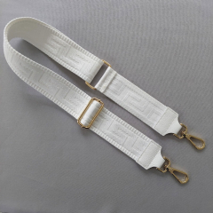 Taschengurt Taschenriemen grafisches Muster - wei - weies Leder- gold Schnallen
