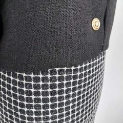 Boucle Stoff Quadrate, cremewei schwarz