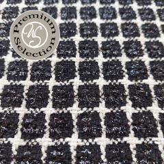 Boucle Stoff Quadrate, cremewei schwarz