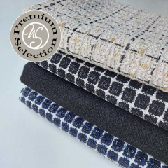 Boucle Stoff Quadrate, cremewei schwarz
