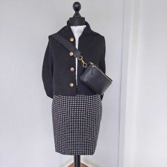 Boucle Stoff Quadrate, cremewei schwarz