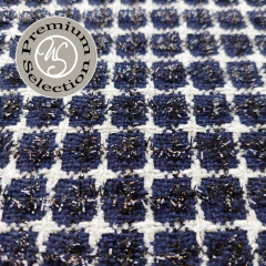 Boucle Stoff Quadrate, cremewei schwarz dunkelblau