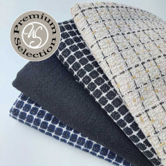 Boucle Stoff Quadrate, cremewei schwarz dunkelblau