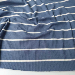 Rippenjersey Stoff breite Streifen, creme jeansblau (garngefrbt)