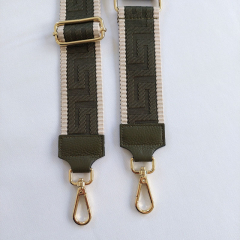 Taschengurt Taschenriemen grafisches Muster 3D-hellbeige armygrn-armygrnes Leder- gold Schnallen