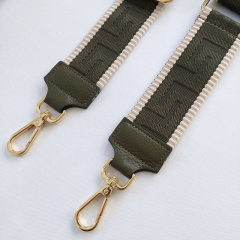 Taschengurt Taschenriemen grafisches Muster 3D-hellbeige armygrn-armygrnes Leder- gold Schnallen