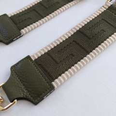 Taschengurt Taschenriemen grafisches Muster 3D-hellbeige armygrn-armygrnes Leder- gold Schnallen