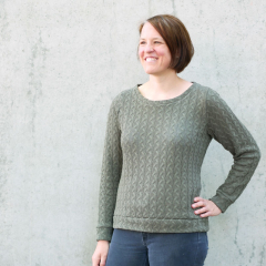 RESTSTCK 93 cm Strickstoff Zopfmuster, armygrn