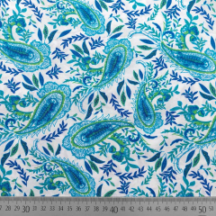 Viskosestoff Popelin Blusenstoff Blumen Paisley, trkis blau mint weiss