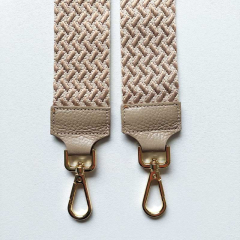 Taschengurt Taschenriemen Webmuster Weave - hellbeige beige -beiges Leder- gold Schnallen