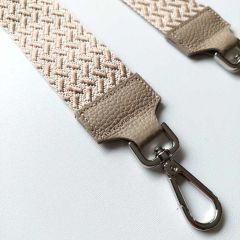 Taschengurt Taschenriemen Webmuster Weave - hellbeige beige -beiges Leder- silber Schnallen