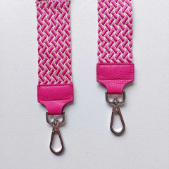 Taschengurt Taschenriemen Webmuster Weave - hellbeige pink -pinkes Leder- silber Schnallen