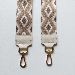 Taschengurt Taschenriemen Rauten beige mattbraun ecrue, ecrue Leder, gold Schnallen