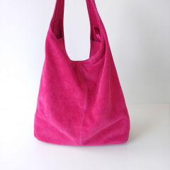 Wildleder Tasche Shopper Beutelform - pink