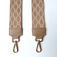 Taschengurt Herzen Gitternetz grafisches Muster, beige creme - beiges Leder - gold Schnalle