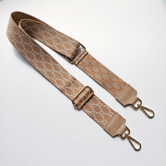 Taschengurt Herzen Gitternetz grafisches Muster, beige creme - beiges Leder - gold Schnalle