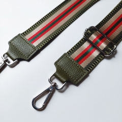 Taschengurt Streifen armygrn beige rot grn-army Leder - silber Schnallen