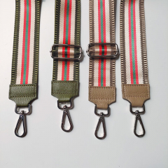 Taschengurt Streifen armygrn beige rot grn-army Leder - silber Schnallen