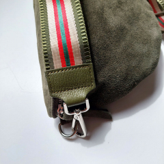Taschengurt Streifen armygrn beige rot grn-army Leder - silber Schnallen