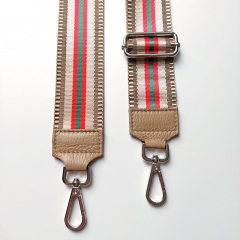 Taschengurt Streifen dunkelbeige beige rot grn-beige Leder - silber Schnallen