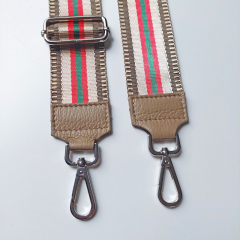 Taschengurt Streifen dunkelbeige beige rot grn-beige Leder - silber Schnallen