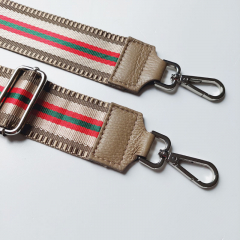 Taschengurt Streifen dunkelbeige beige rot grn-beige Leder - silber Schnallen
