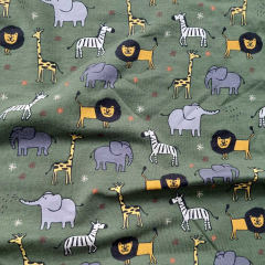 Jerseystoff Zootiere Elefanten Lwen Giraffen, dunkelgrn