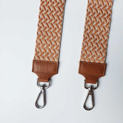 Taschengurt Taschenriemen Webmuster Weave - hellbeige cognac -cognac Leder- silber Schnallen