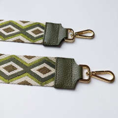 Taschengurt Taschenriemen Rauten Ethnomuster- armygrn limegrn beige -armygrnes Leder-silber Schnallen