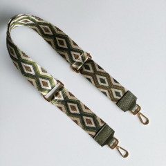 Taschengurt Taschenriemen Rauten Ethnomuster- armygrn limegrn beige -armygrnes Leder-silber Schnallen