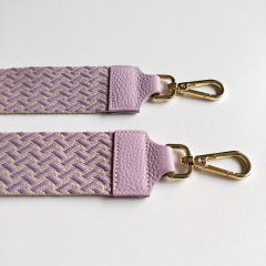 Taschengurt Taschenriemen Webmuster Weave - hellbeige helllila -helllila Leder- gold Schnallen