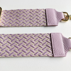 Taschengurt Taschenriemen Webmuster Weave - hellbeige helllila -helllila Leder- gold Schnallen