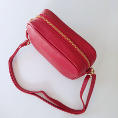 Umhngetasche Ledertasche Schultertasche dunkelrot - gold Schnallen