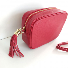 Umhngetasche Ledertasche Schultertasche dunkelrot - gold Schnallen