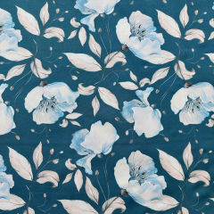Softshell Stoff Jackenstoff Blumen, petrolblau