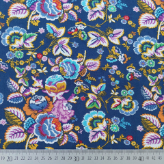 Viskosestoff Popelin Blusenstoff farbenfrohe Blumen, gelb rot trkis marineblau