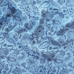 Viskosestoff Popelin Blusenstoff Blumen, nachtblau jeansblau