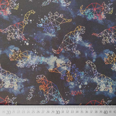 Softshell Stoff Jackenstoff graphische Dinosaurier, multicolour schwarz