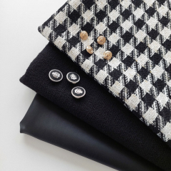 Boucle Stoff Hahnentritt Lurex, schwarz cremewei