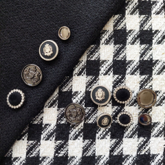 Boucle Stoff Hahnentritt Lurex, schwarz cremewei