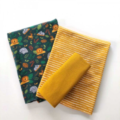 STOFFPAKET Jerseystoff L�wen Elefanten Streifen, ockergelb dunkelgr�n