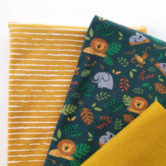 STOFFPAKET Jerseystoff L�wen Elefanten Streifen, ockergelb dunkelgr�n