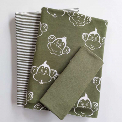 STOFFPAKET Jerseystoff Affengesichter Streifen, wei� khakigr�n